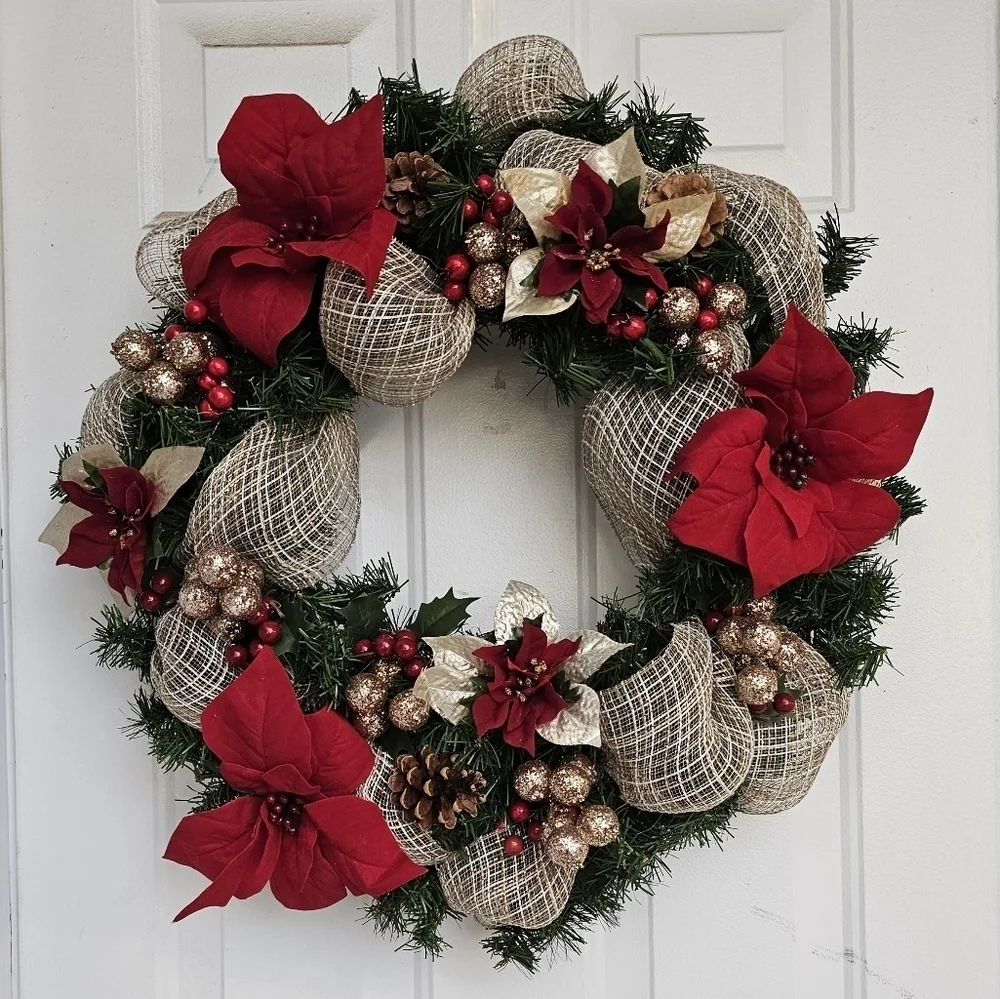 Handmade Christmas Wreath Red and Gold 24